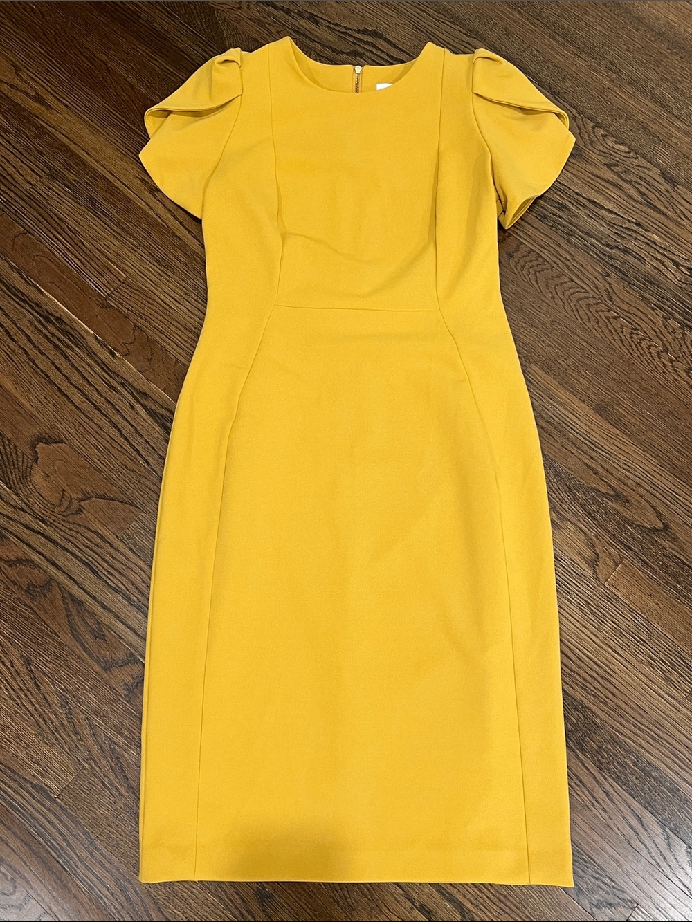 Calvin Klein Mustard Yellow Puff Sleeve Midi Dress
